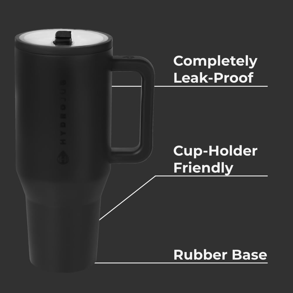 HydroJug Traveler - 32 oz Water Bottle with Handle & Flip Straw - Fits in Cup Holder, Leak Resistant Tumbler-Reusable Insulated Stainless Steel & Rubber Base - Gifts for Women & Men, Pink Sand