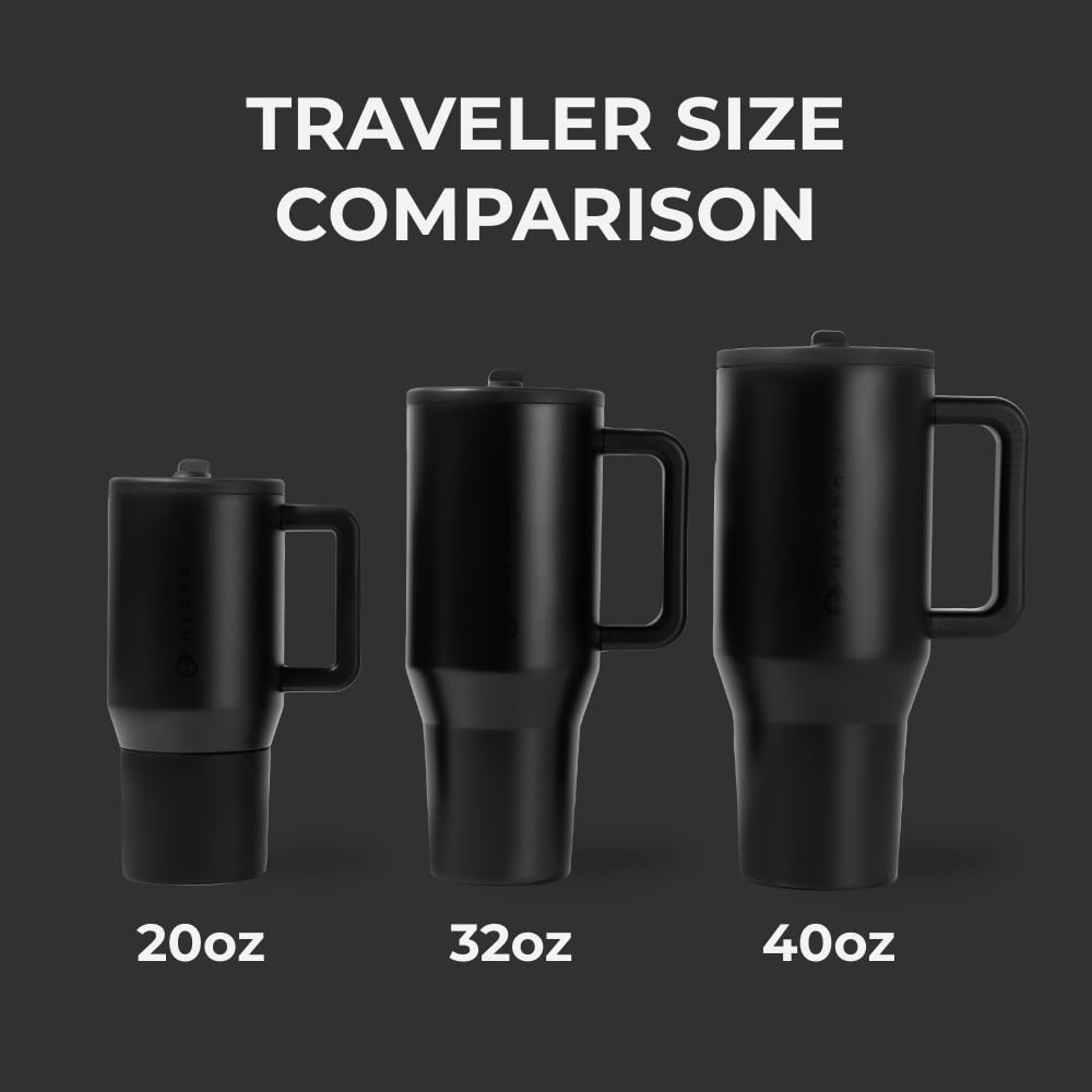 HydroJug Traveler - 32 oz Water Bottle with Handle & Flip Straw - Fits in Cup Holder, Leak Resistant Tumbler-Reusable Insulated Stainless Steel & Rubber Base - Gifts for Women & Men, Pink Sand
