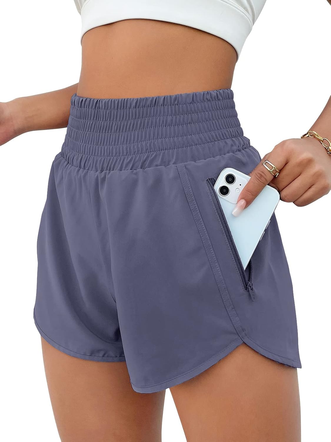 BMJL Women's Athletic Shorts High Waisted Running Short Pocket 2.5" Sporty Shorts Gym Workout Shorts