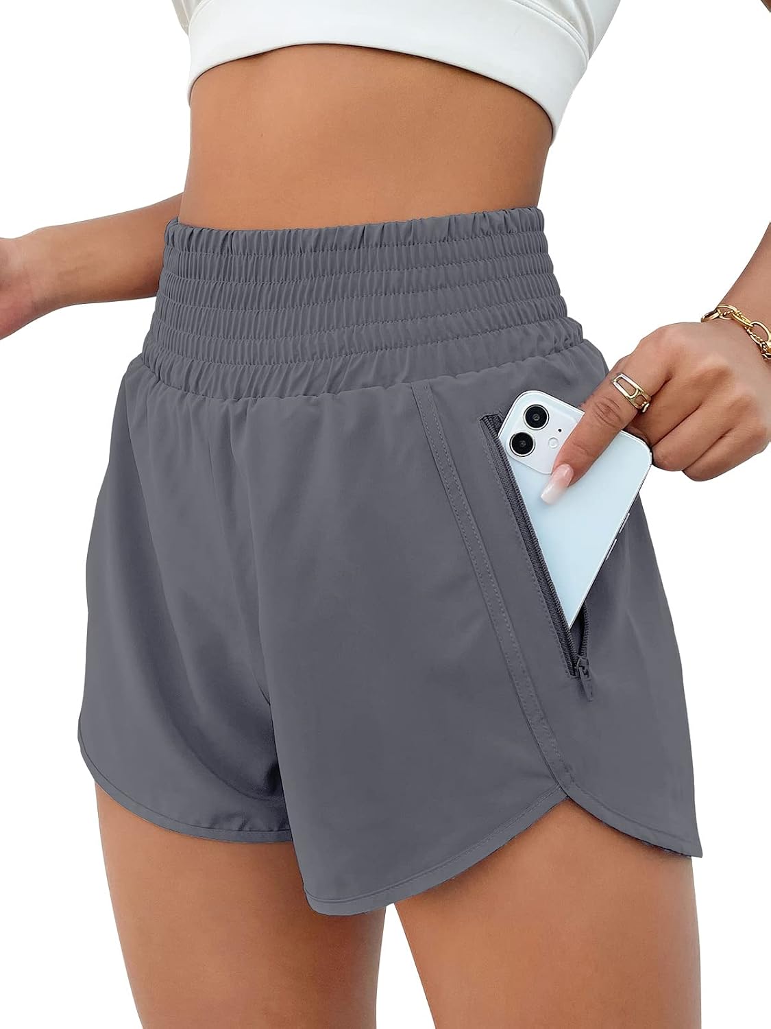 BMJL Women's Athletic Shorts High Waisted Running Short Pocket 2.5" Sporty Shorts Gym Workout Shorts