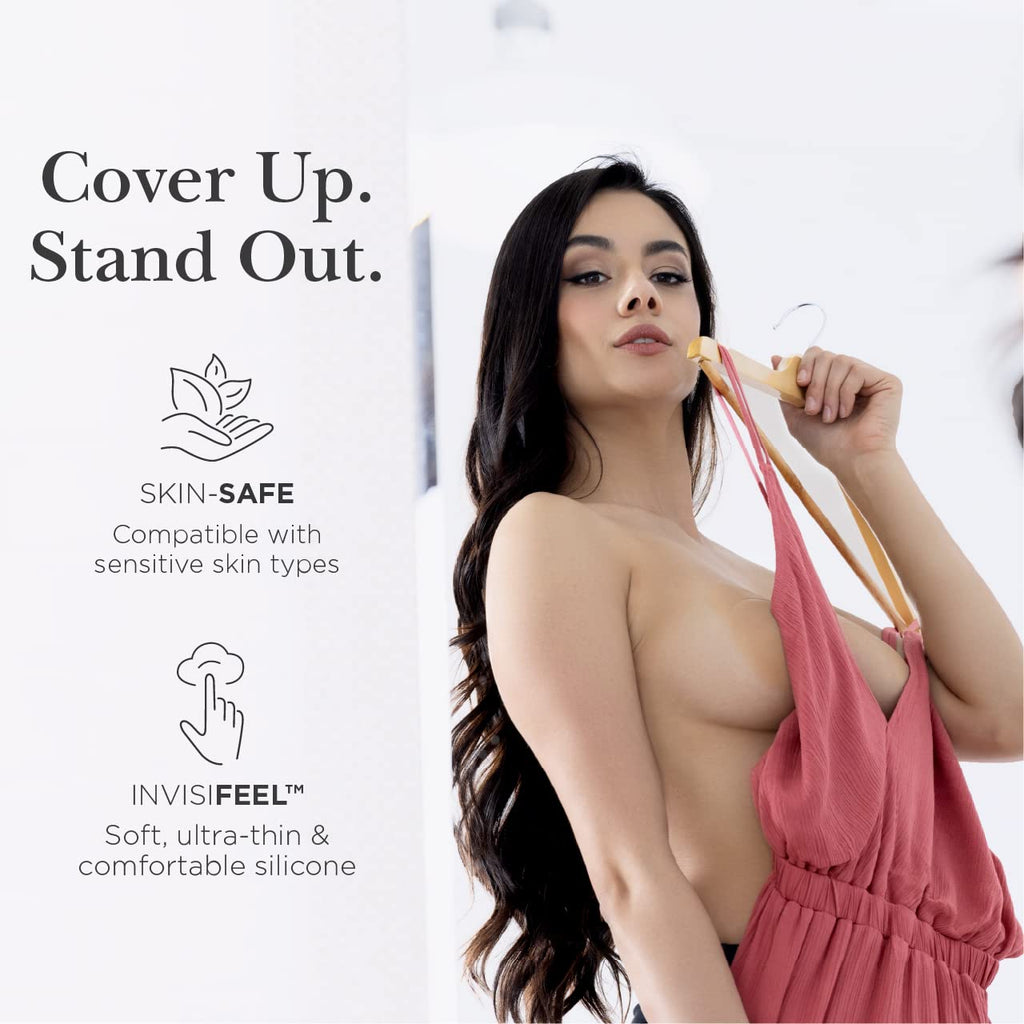 Nippies Nipple Covers for Women - Reusable Sticky Silicone Pasties with Travel Case - Original Circle or Lift Style Available