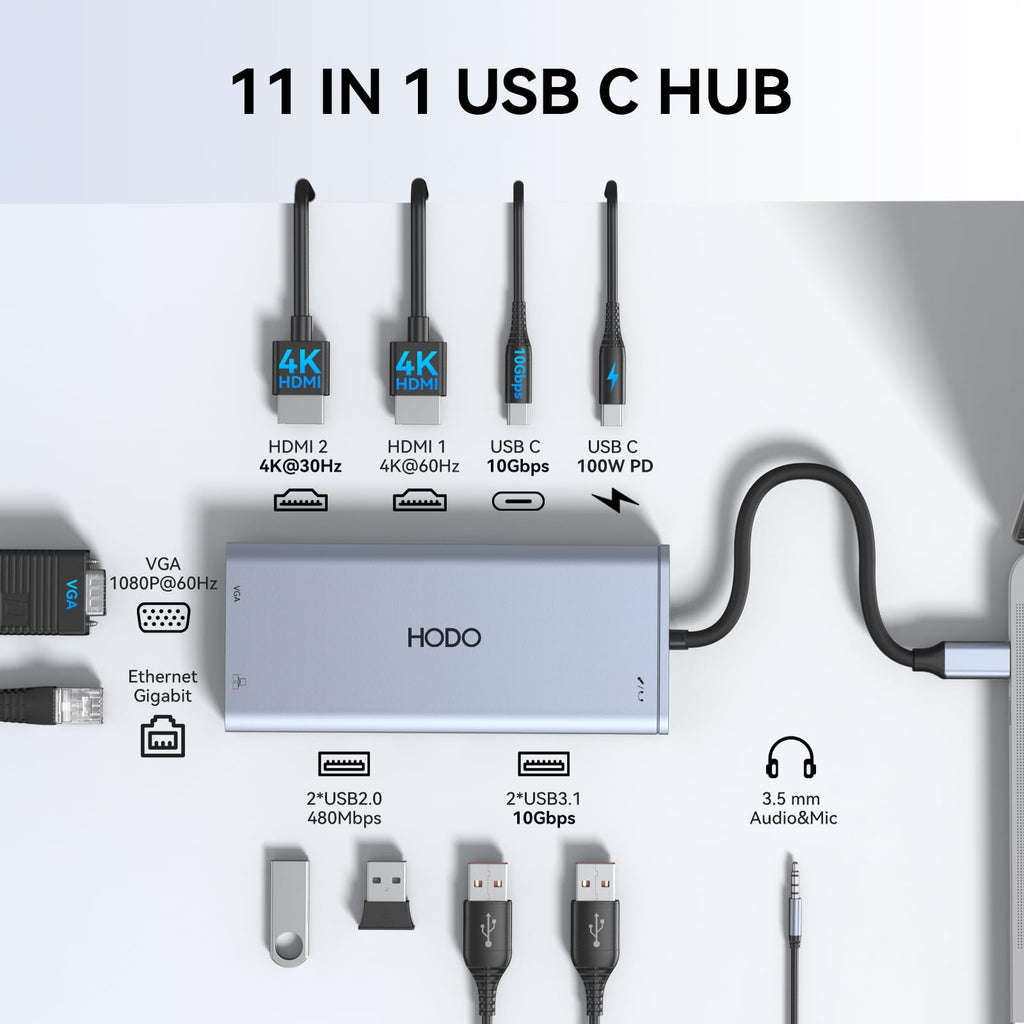 USB C Docking Station Dual Monitor Adapter for Dell HP, Laptop Docking Station 3 Monitors Quad Display USB C Hub Dongle to 4K HDMI+DP+VGA,3 USB2.0,100W PD,8 in 1 Thunderbolt Dock for Lenovo,Surface