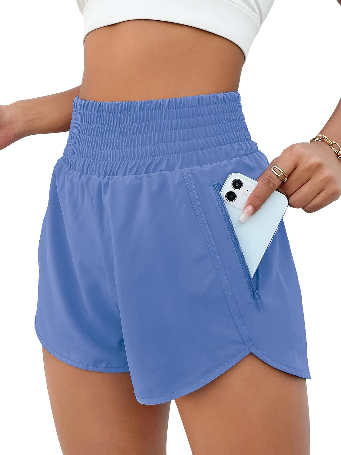 BMJL Women's Athletic Shorts High Waisted Running Short Pocket 2.5" Sporty Shorts Gym Workout Shorts