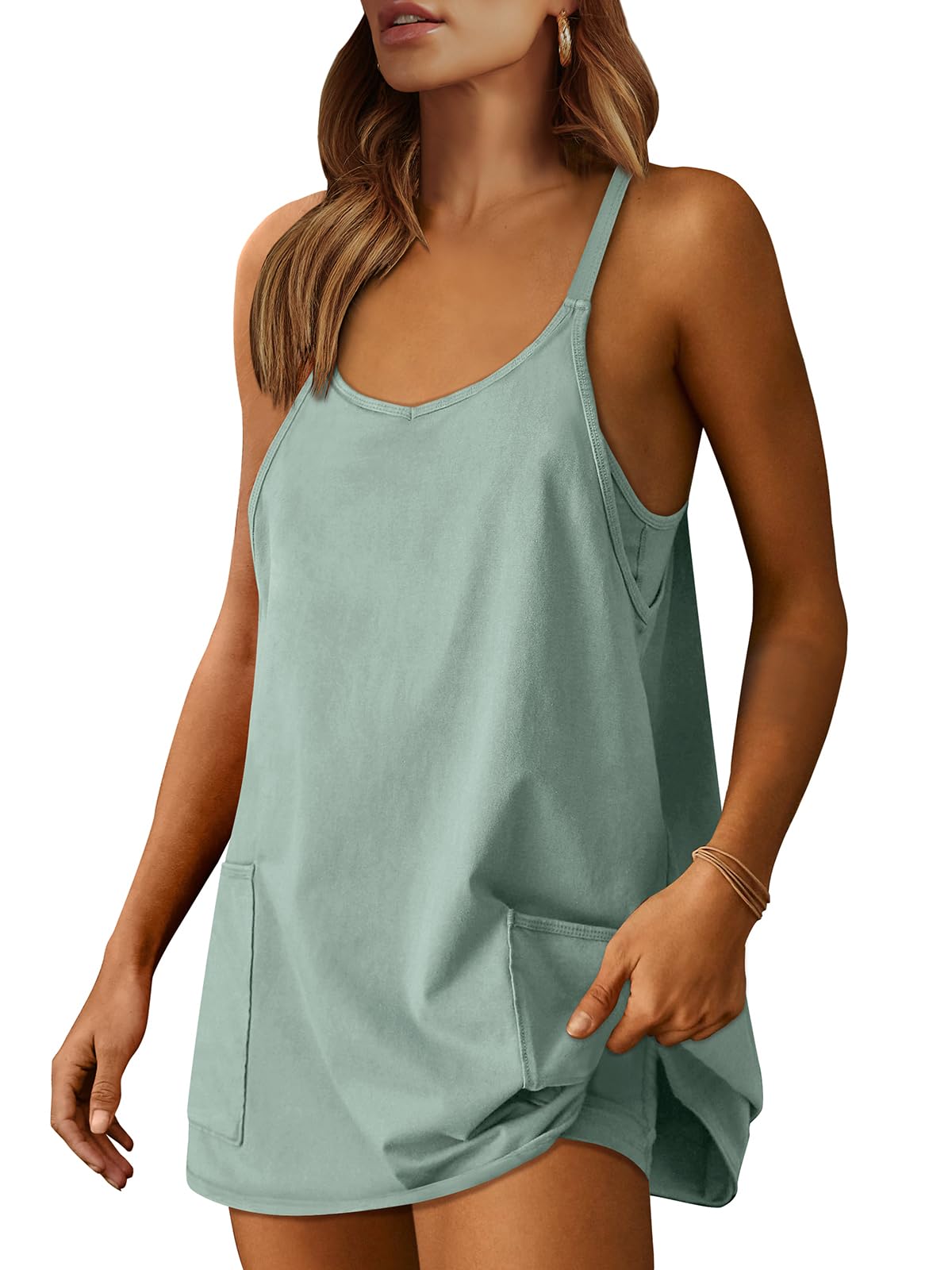 ANRABESS Women Athletic Dress Summer Tennis Workout Active Sports Mini Romper Dress Built in Shorts Travel Vacation Clothes