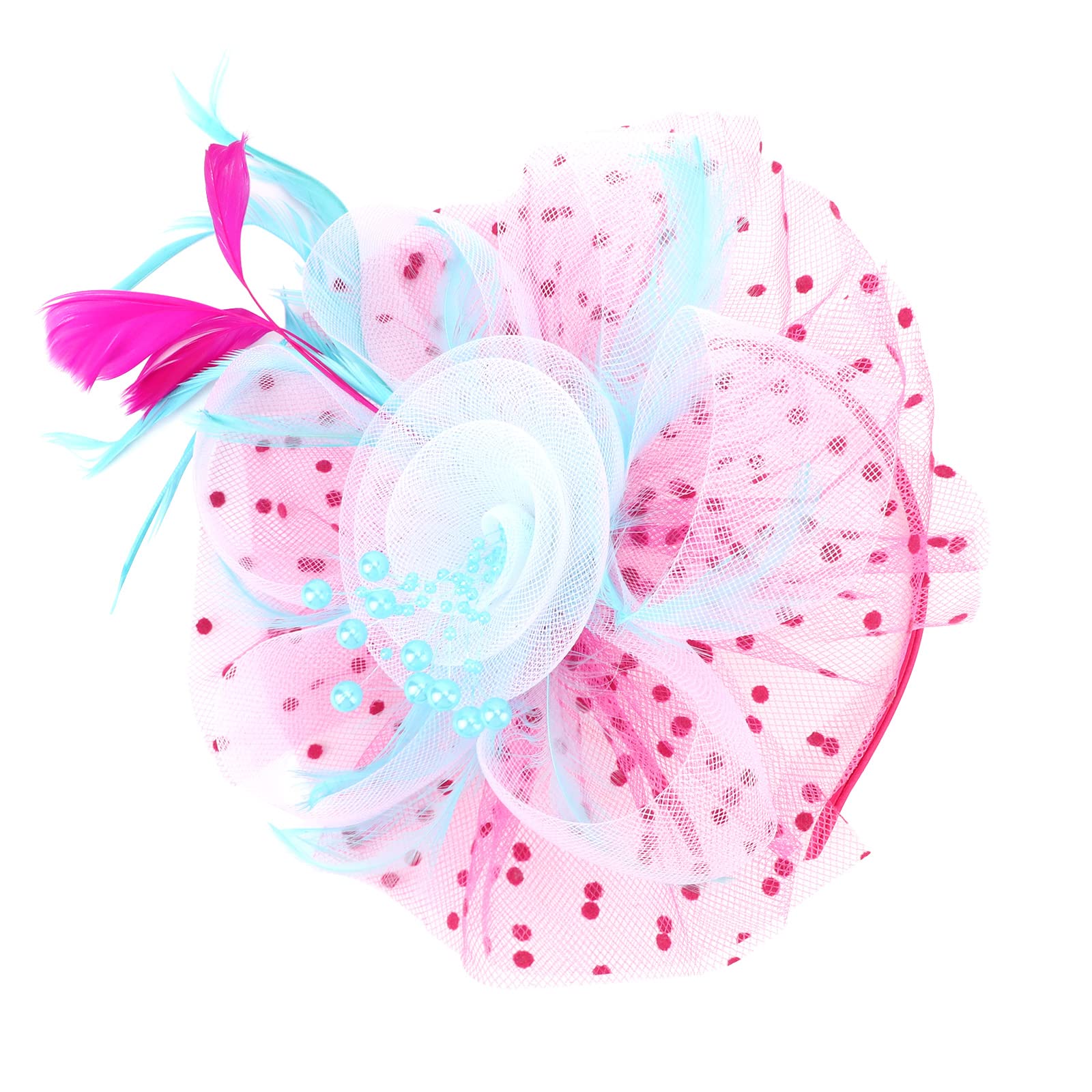 DRESHOW Fascinators Hat Flower Mesh Ribbons Feathers on a Headband and a Clip Tea Party Headwear for Girls and Women