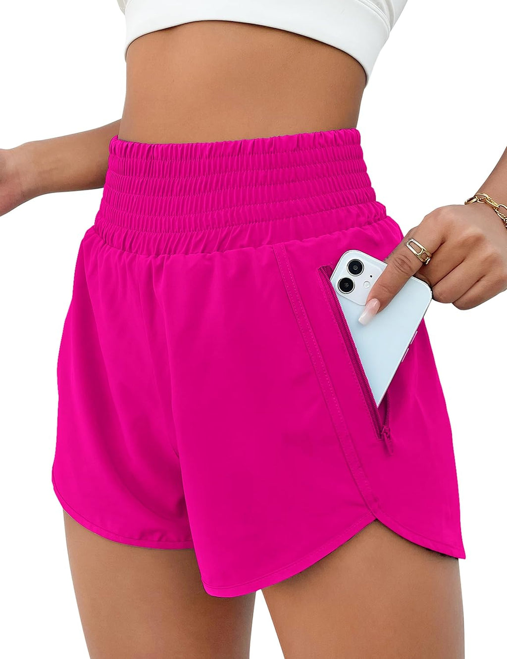 BMJL Women's Athletic Shorts High Waisted Running Short Pocket 2.5" Sporty Shorts Gym Workout Shorts