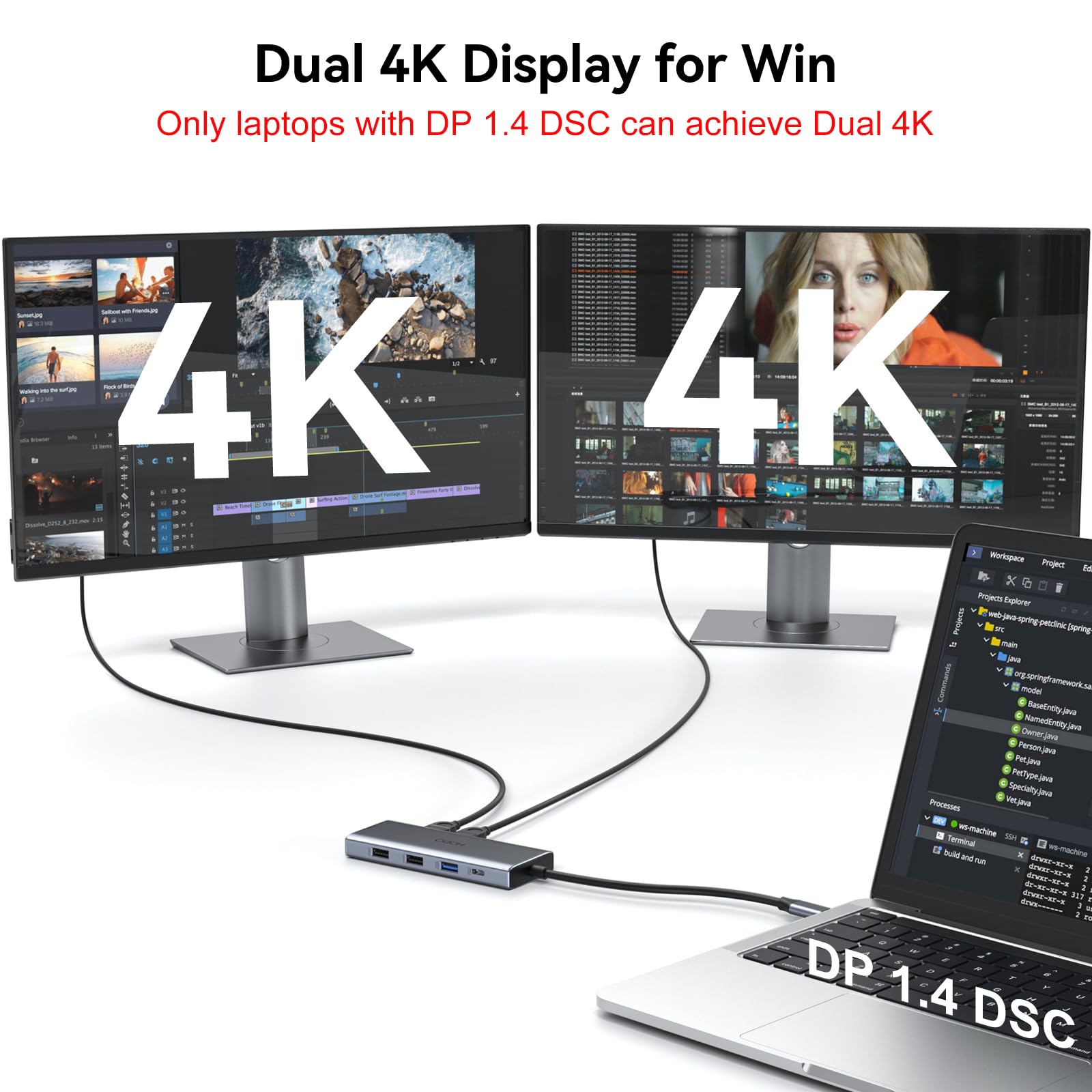 USB C Docking Station Dual Monitor Adapter for Dell HP, Laptop Docking Station 3 Monitors Quad Display USB C Hub Dongle to 4K HDMI+DP+VGA,3 USB2.0,100W PD,8 in 1 Thunderbolt Dock for Lenovo,Surface