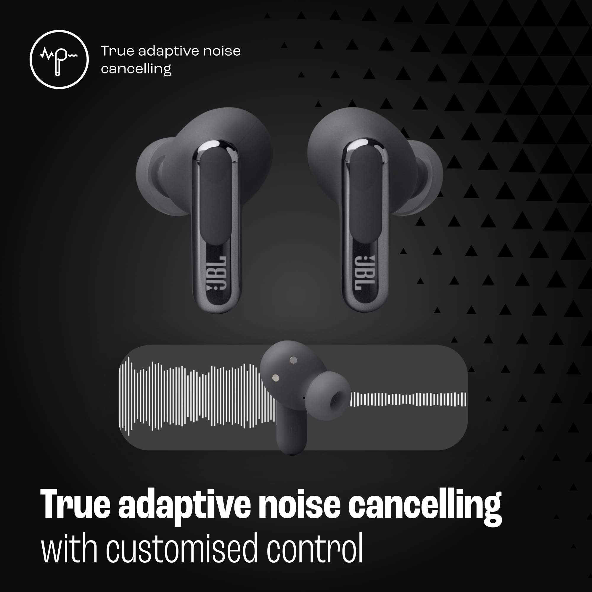 JBL Live Beam 3 - True Wireless Noise-Cancelling Stick-Closed Earbuds, 48Hrs Total Playback, Wireless Charging, 6 Mics for Perfect Calls, Multi-Point Connection, IP55 Waterproof and dustproof (Black)