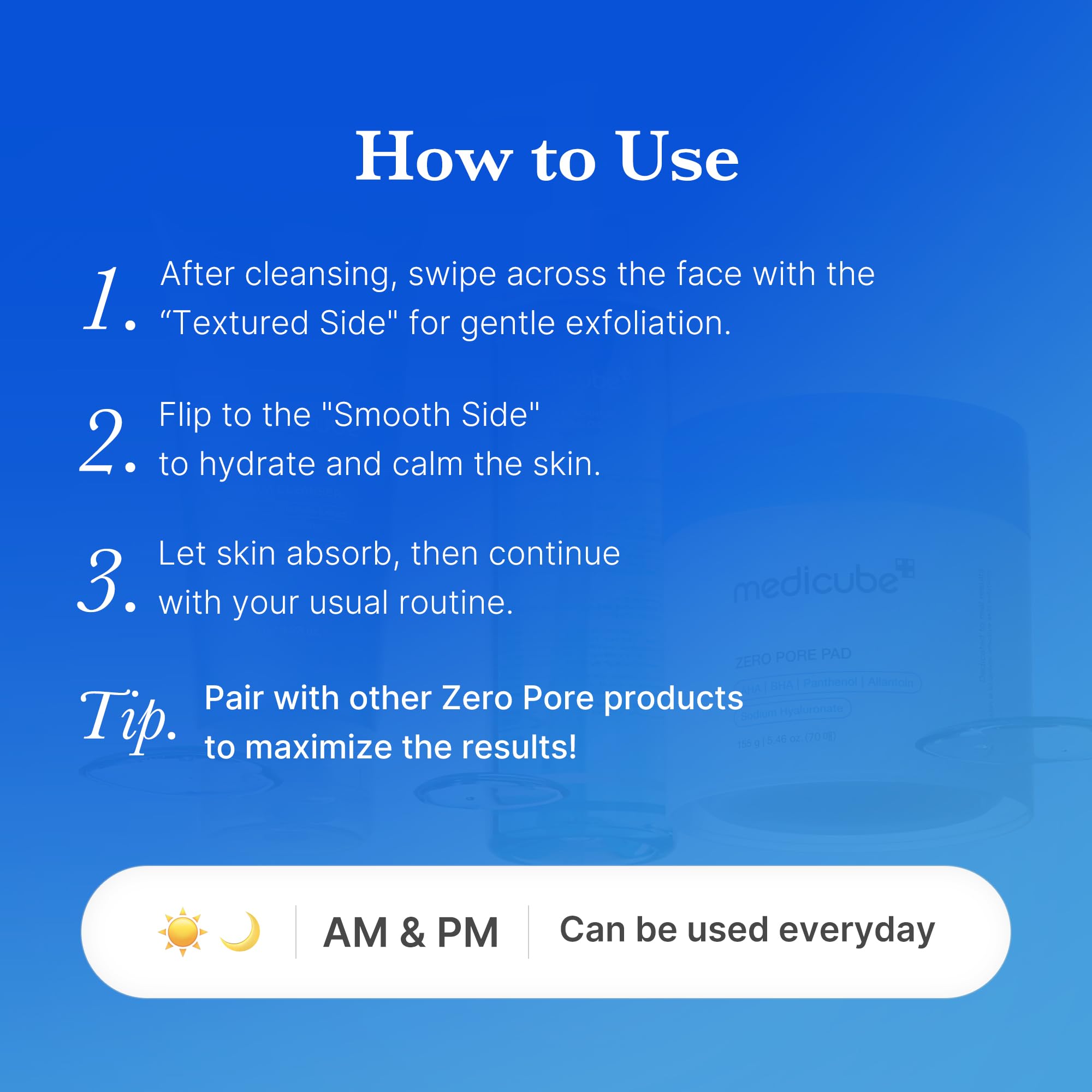 medicube Toner Pads Zero Pore Pad 2.0 | Dual-Textured Facial Pad for Exfoliation and Pore Care with 4.5% AHA Lactic Acid, 0.45% BHA Salicylic Acid | Ideal for All, Korean Skin Care, 70 Pads (1 Pack)