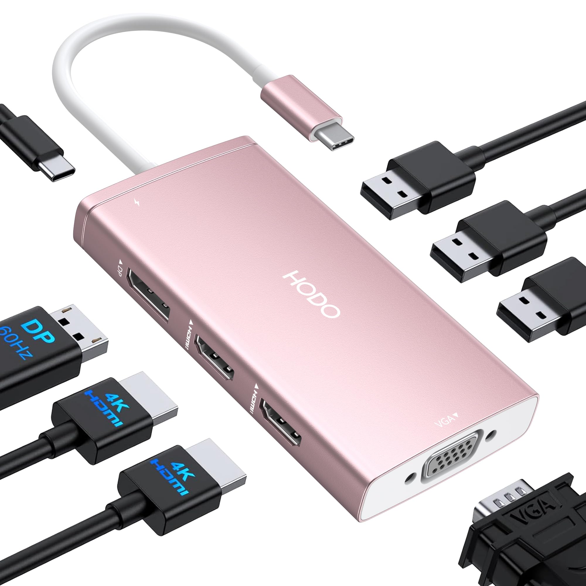 USB C Docking Station Dual Monitor Adapter for Dell HP, Laptop Docking Station 3 Monitors Quad Display USB C Hub Dongle to 4K HDMI+DP+VGA,3 USB2.0,100W PD,8 in 1 Thunderbolt Dock for Lenovo,Surface