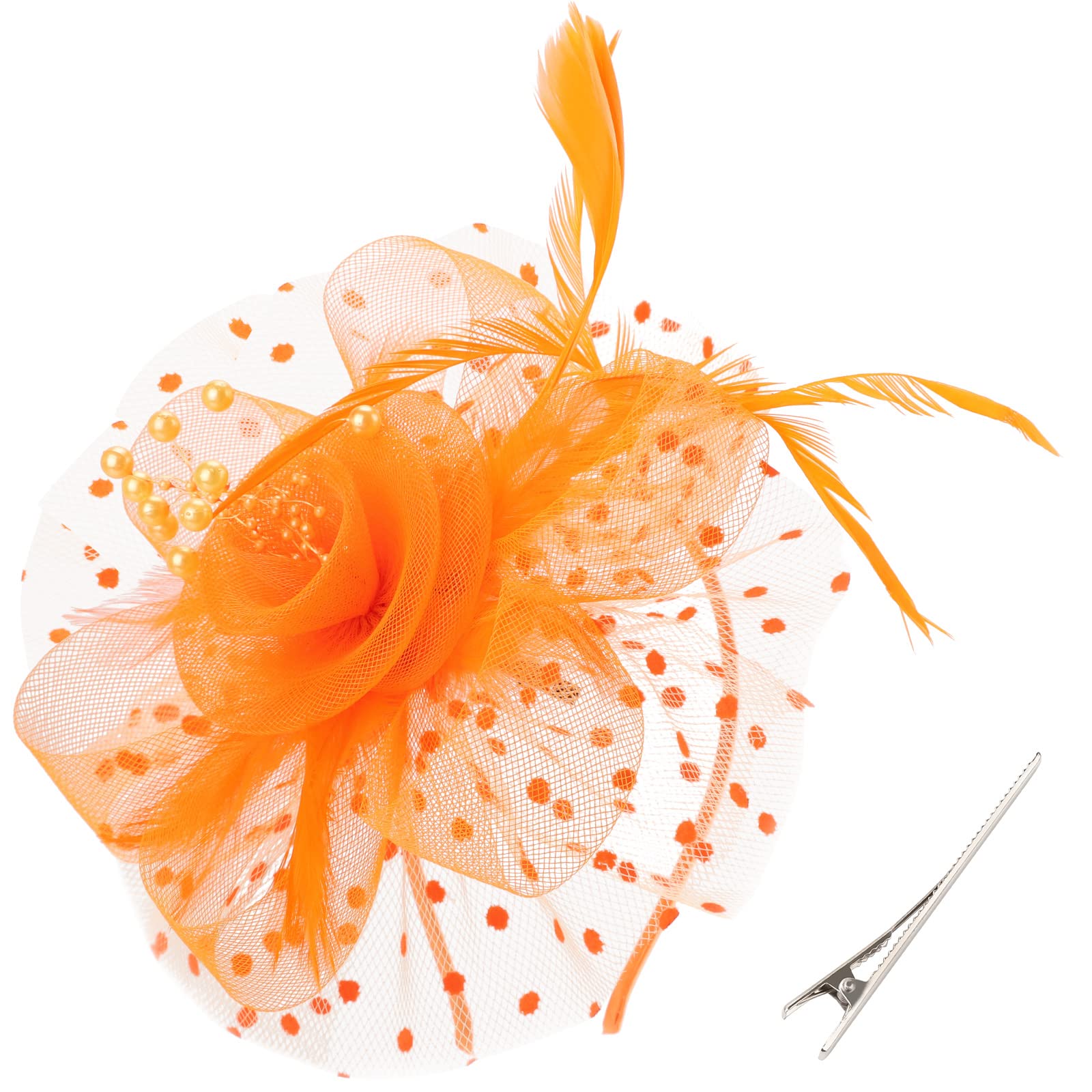 DRESHOW Fascinators Hat Flower Mesh Ribbons Feathers on a Headband and a Clip Tea Party Headwear for Girls and Women