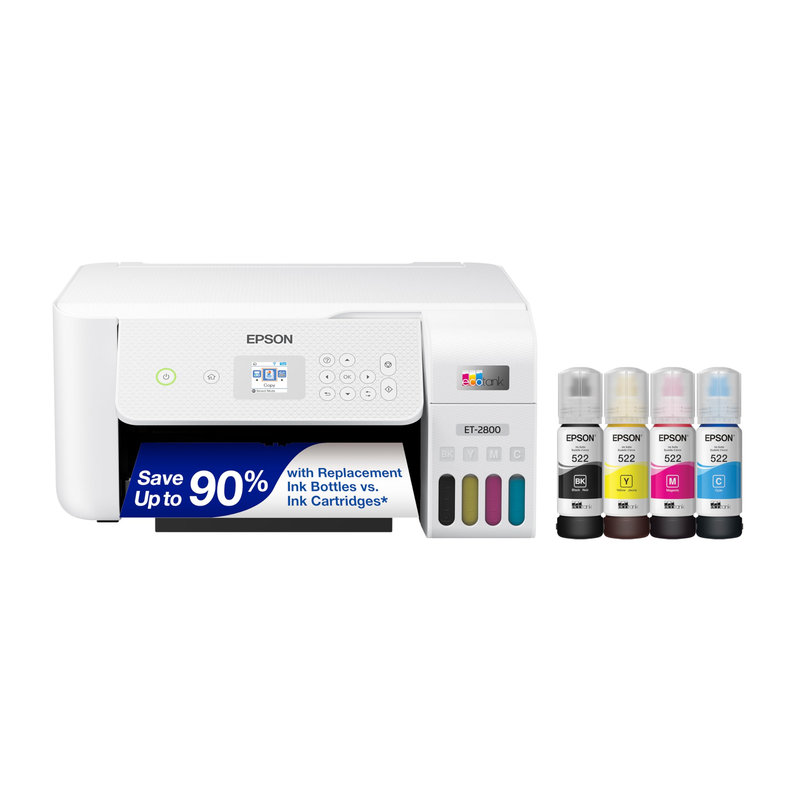 Epson EcoTank ET-2800 Wireless Color All-in-One Cartridge-Free Supertank with Scan and Copy, The Ideal Basic Home Printer - Black