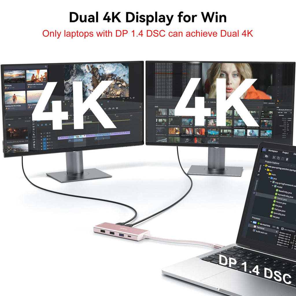 USB C Docking Station Dual Monitor Adapter for Dell HP, Laptop Docking Station 3 Monitors Quad Display USB C Hub Dongle to 4K HDMI+DP+VGA,3 USB2.0,100W PD,8 in 1 Thunderbolt Dock for Lenovo,Surface
