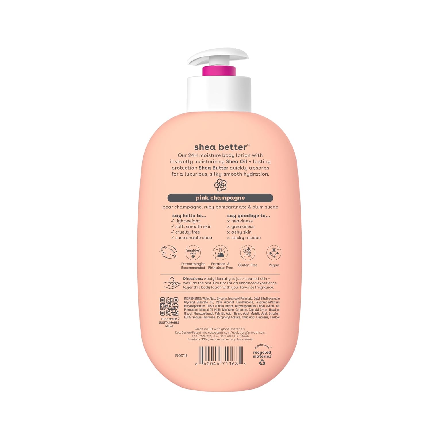 eos Shea Better Body Lotion Vanilla Cashmere, 24-Hour Moisture Skin Care, Lightweight & Non-Greasy, Natural Shea, Vegan, Vanilla Body Lotion, 16 fl oz