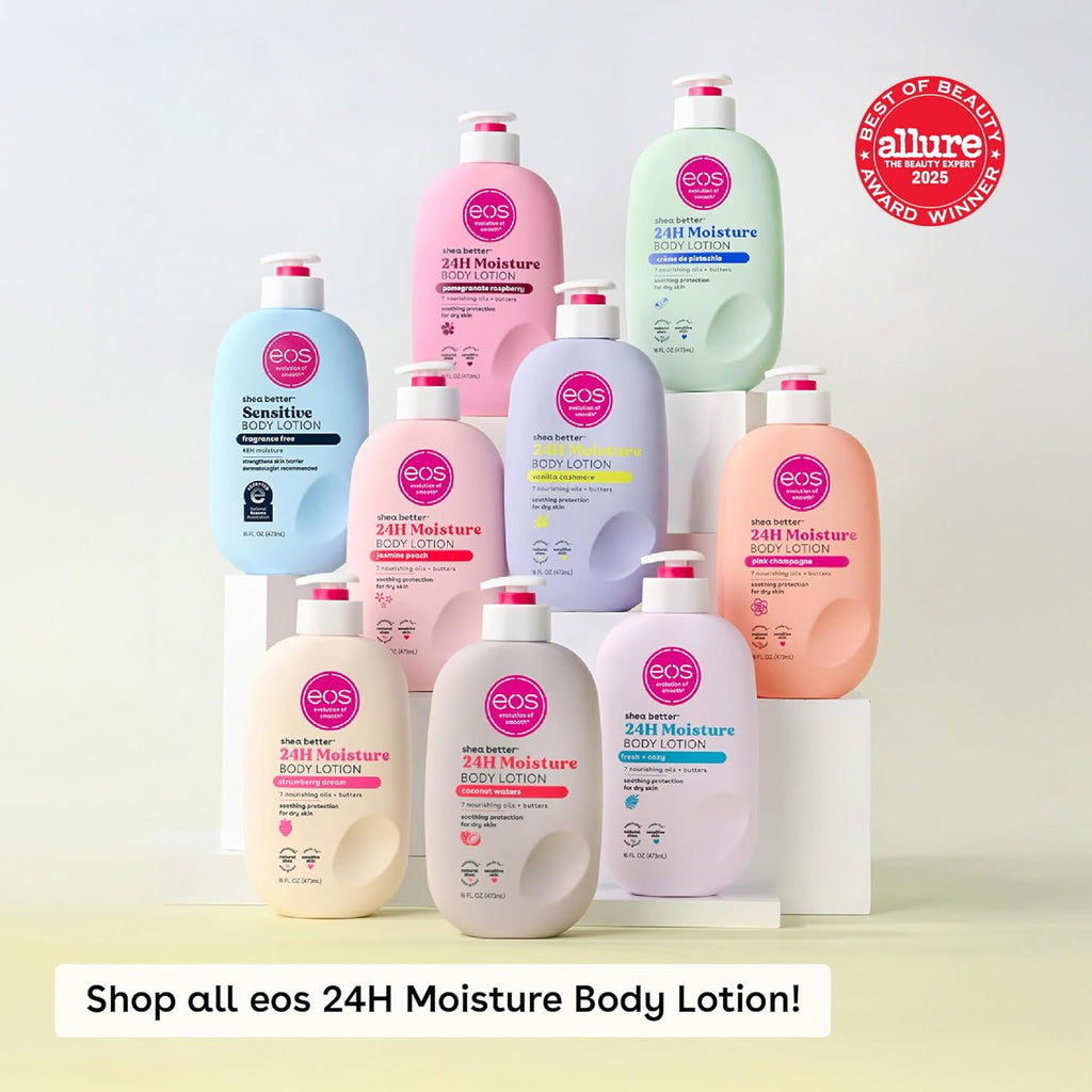 eos Shea Better Body Lotion Vanilla Cashmere, 24-Hour Moisture Skin Care, Lightweight & Non-Greasy, Natural Shea, Vegan, Vanilla Body Lotion, 16 fl oz