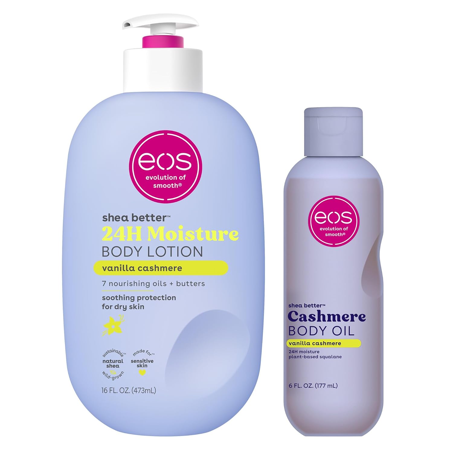 eos Shea Better Body Lotion Vanilla Cashmere, 24-Hour Moisture Skin Care, Lightweight & Non-Greasy, Natural Shea, Vegan, Vanilla Body Lotion, 16 fl oz