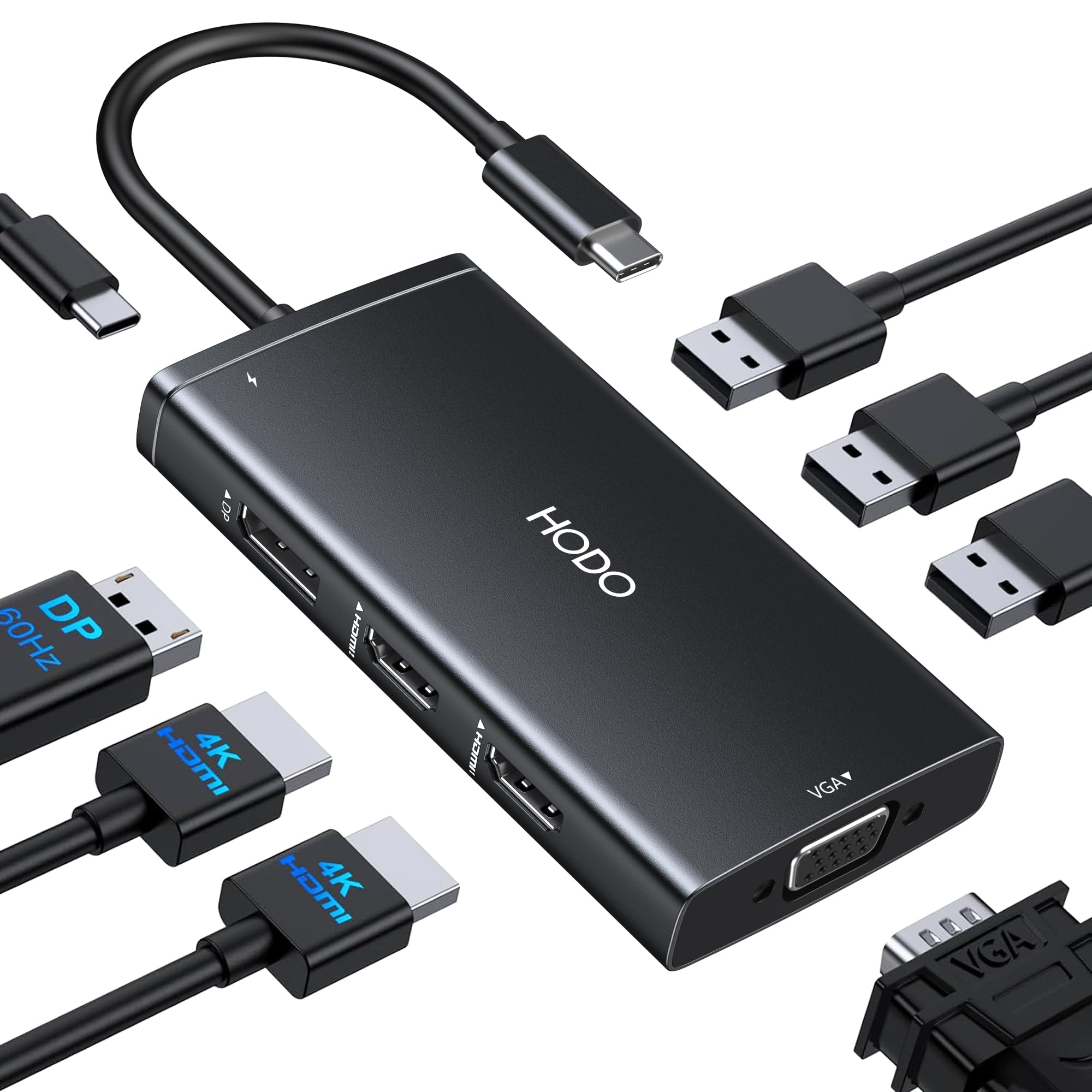 USB C Docking Station Dual Monitor Adapter for Dell HP, Laptop Docking Station 3 Monitors Quad Display USB C Hub Dongle to 4K HDMI+DP+VGA,3 USB2.0,100W PD,8 in 1 Thunderbolt Dock for Lenovo,Surface