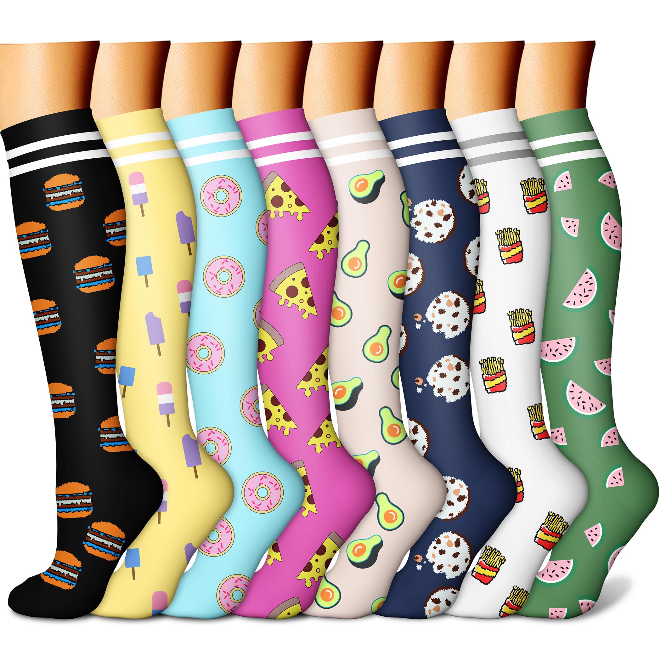 CHARMKING Compression Socks for Women & Men Circulation (8 Pairs) 15-20 mmHg is Best Support for Athletic Running,Cycling