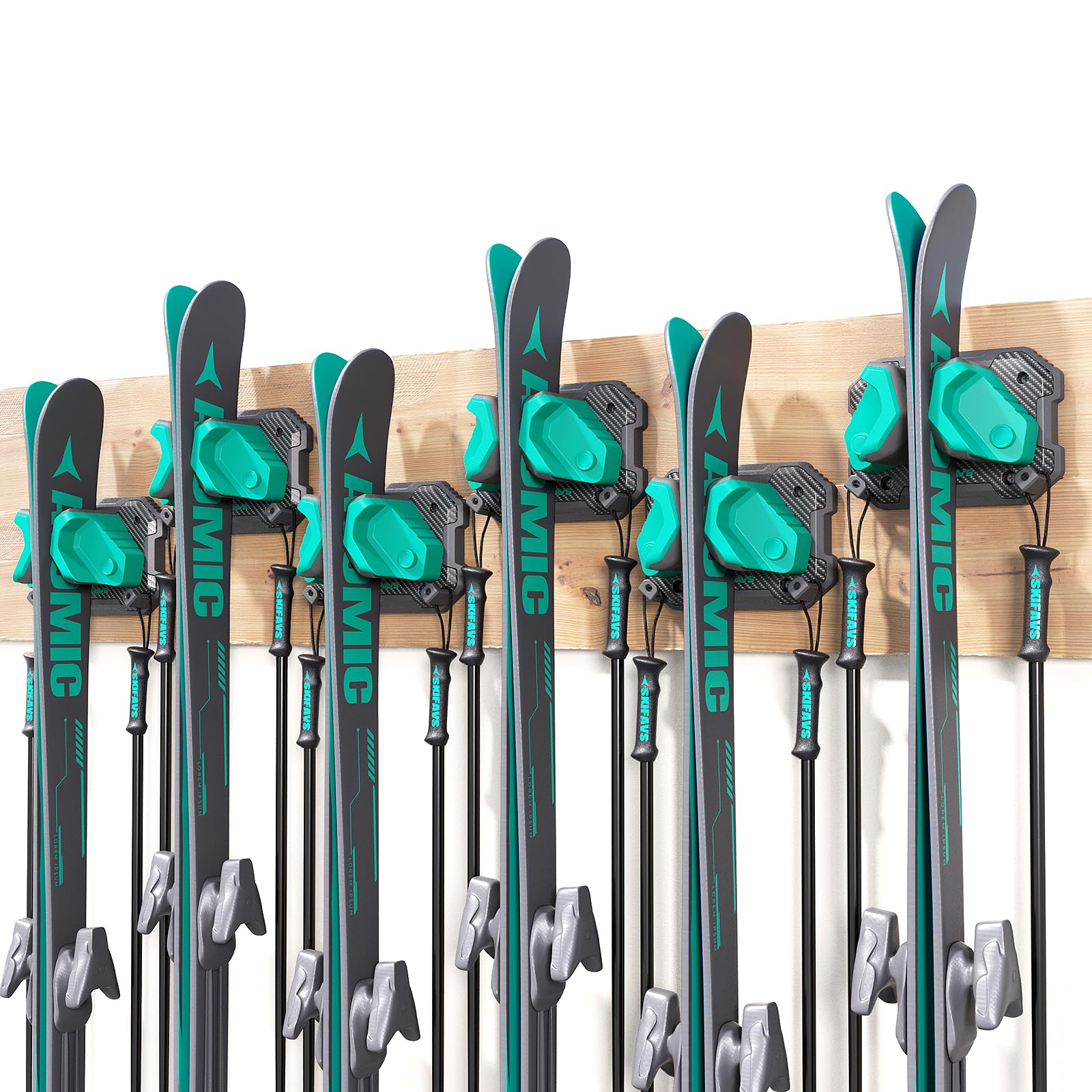 Ski & Snowboard Wall Rack for Garage Wall Fits Any Ski/board, Ski Wall Mount Holders Damage-Free Storage Rack, Garage Organization Space-Saving Winter Gear Organizer