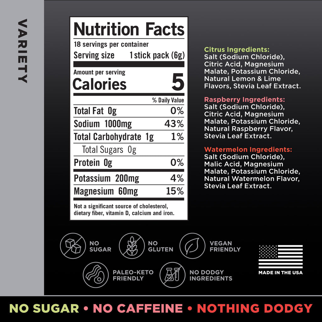 LMNT Zero Sugar Electrolytes - Variety Pack Bundle | Drink Mix | 18-Count