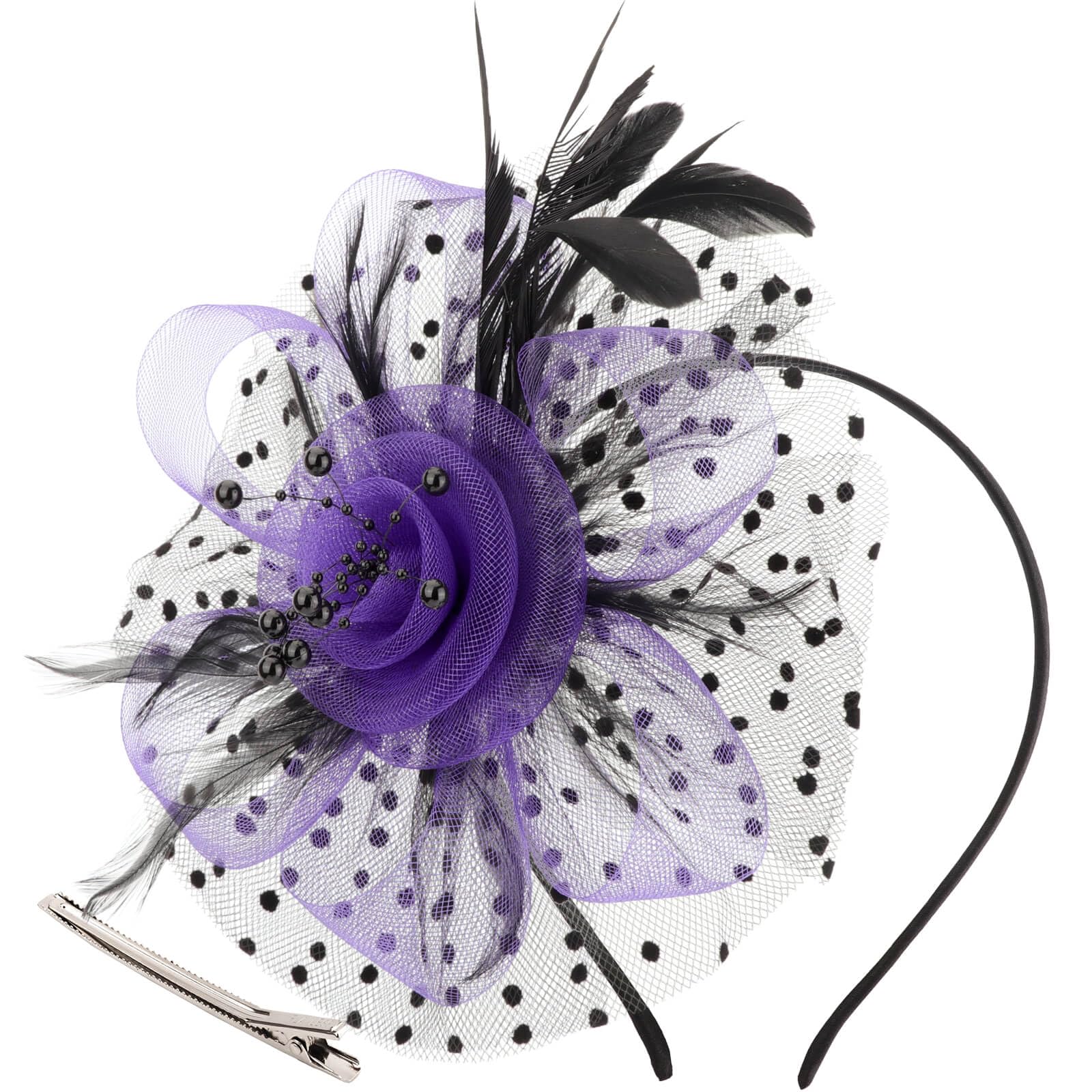 DRESHOW Fascinators Hat Flower Mesh Ribbons Feathers on a Headband and a Clip Tea Party Headwear for Girls and Women