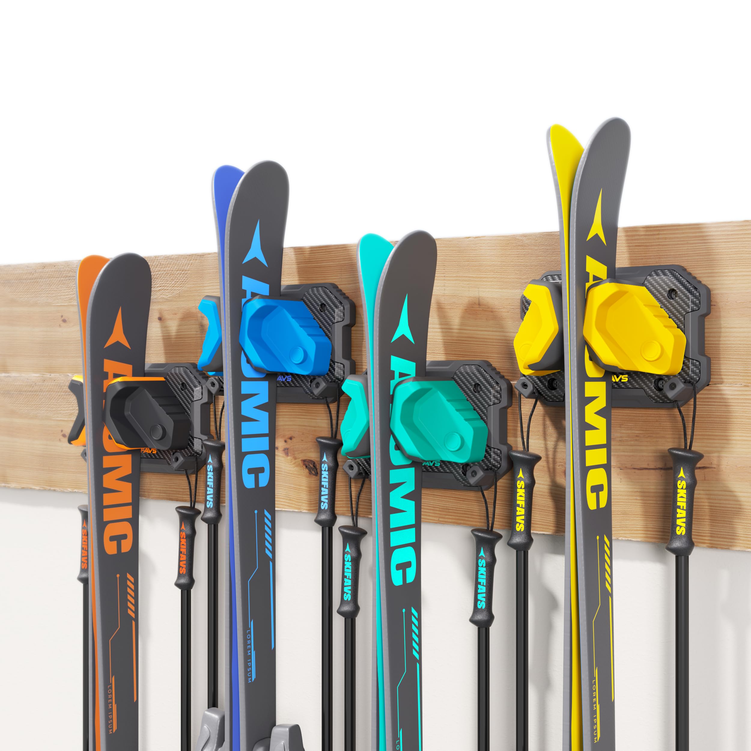 Ski & Snowboard Wall Rack for Garage Wall Fits Any Ski/board, Ski Wall Mount Holders Damage-Free Storage Rack, Garage Organization Space-Saving Winter Gear Organizer