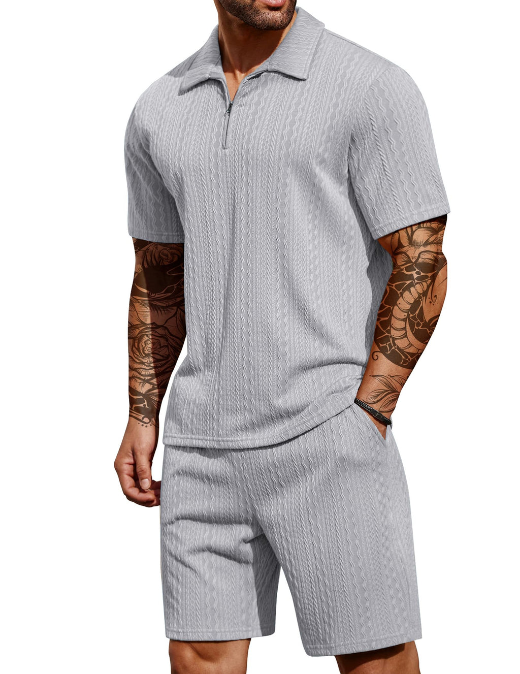 COOFANDY Men's 2 Pieces Outfits Casual Quarter Zip Polo Shirt and Shorts Set Athletic Jogging Summer Tracksuit