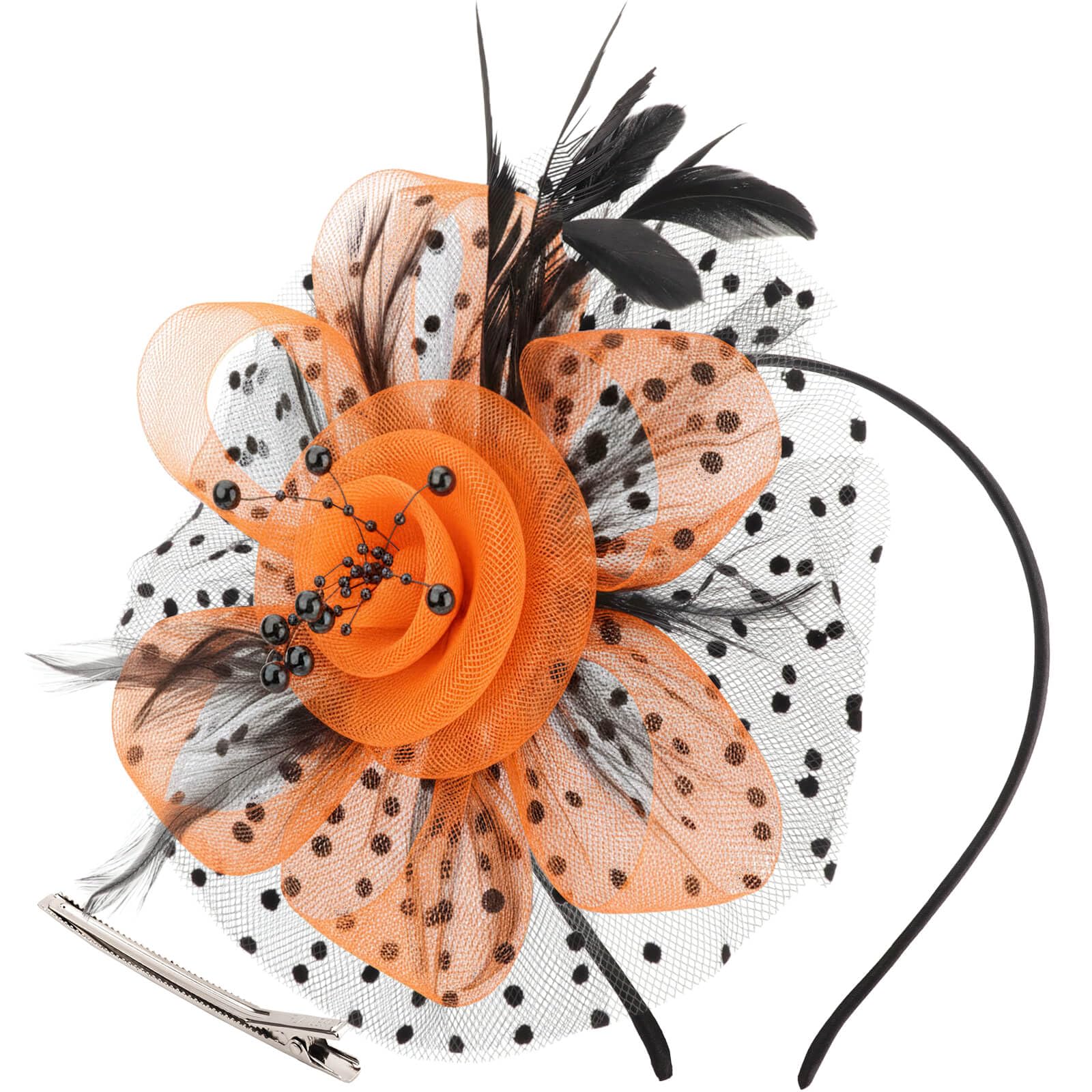DRESHOW Fascinators Hat Flower Mesh Ribbons Feathers on a Headband and a Clip Tea Party Headwear for Girls and Women