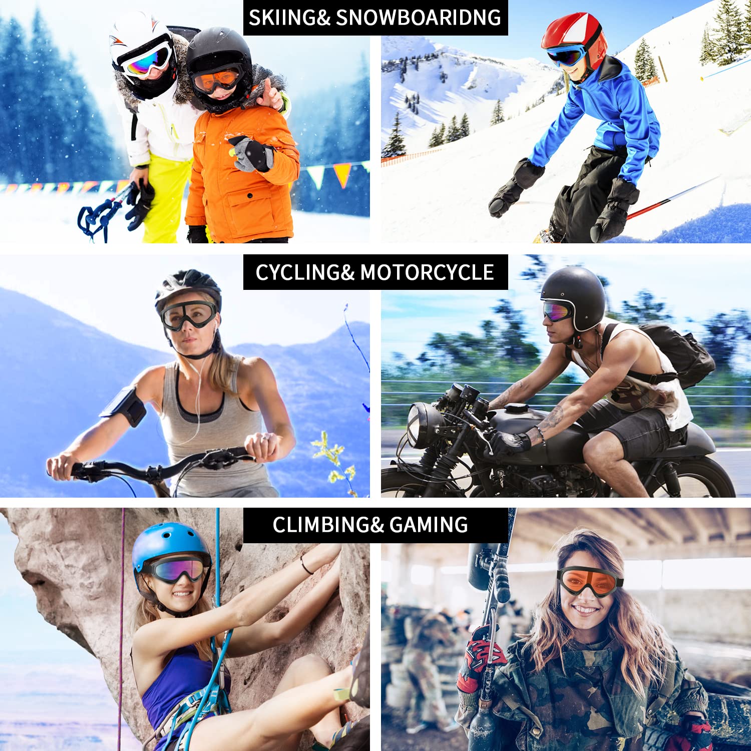 COOLOO Ski Goggles, 2 Pack Snow Goggles Snowboard Goggles for Men Women Kids - UV Protection Foam Anti-Scratch Dustproof