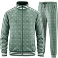 Men Tracksuits Full-zip Long Sleeve Plaid Track Jackets and Pants 2 Piece